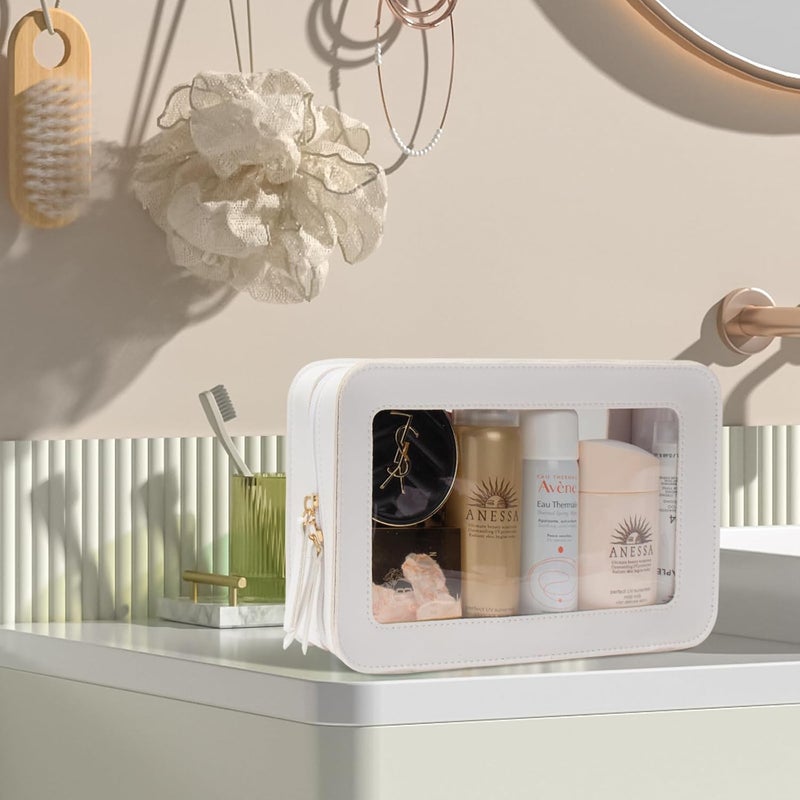 LETGO Clear Makeup Bags, TSA Approved Toiletry Bag with Zipper, Transaparent Makeup Organizer Fit Carry-on Travel Essentials,Clear Cosmetic Bags for Women Men (O-Beige) - Image 5